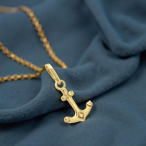 14K Solid Yellow Gold Anchor Pendant 1g Nautical Charm by Tehrani Jewelry - Picture 3 of 3